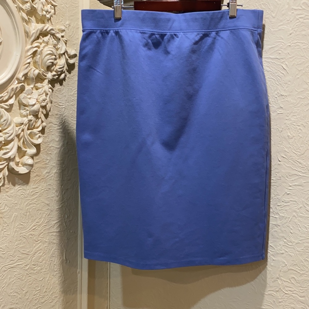 Blue Pencil Skirt Stretch Cotton Elastic Waistband